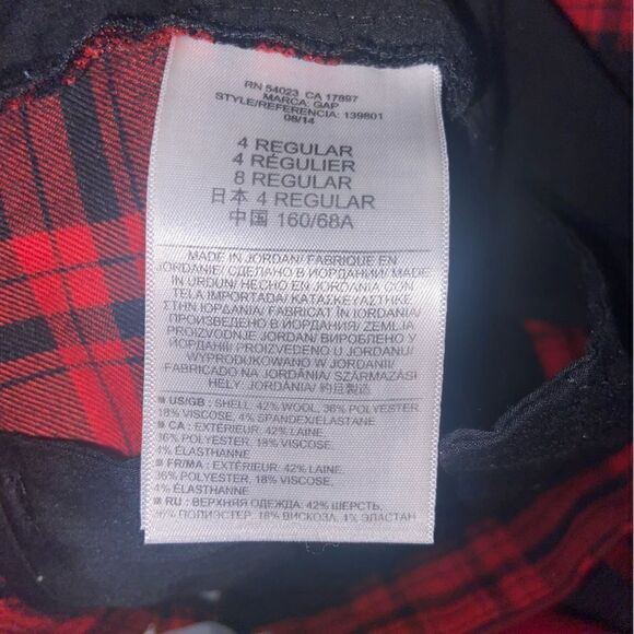 GAP Plaid Tailored Crop Pants Red Straight Leg Zip Fly Size 4 Regular Stretch - Picture 4 of 4